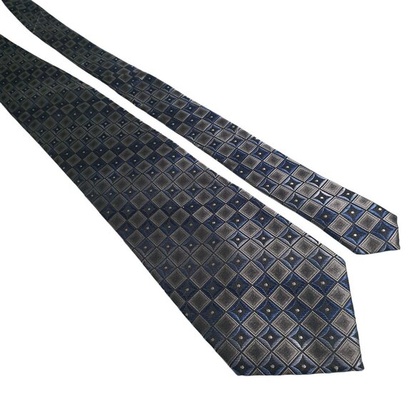 Platinum Designs Men Silk Tie With Blue Gray Geometric Designer Office Gift - Picture 1 of 5
